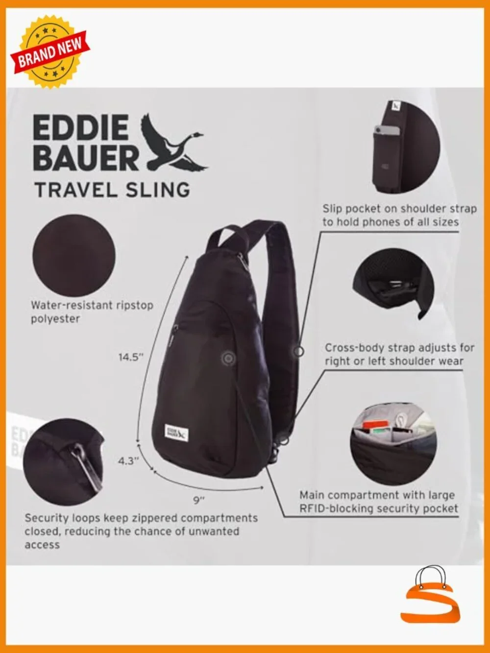RFID-Blocking Travel Sling Bag - Lightweight Crossbody Security Backpack